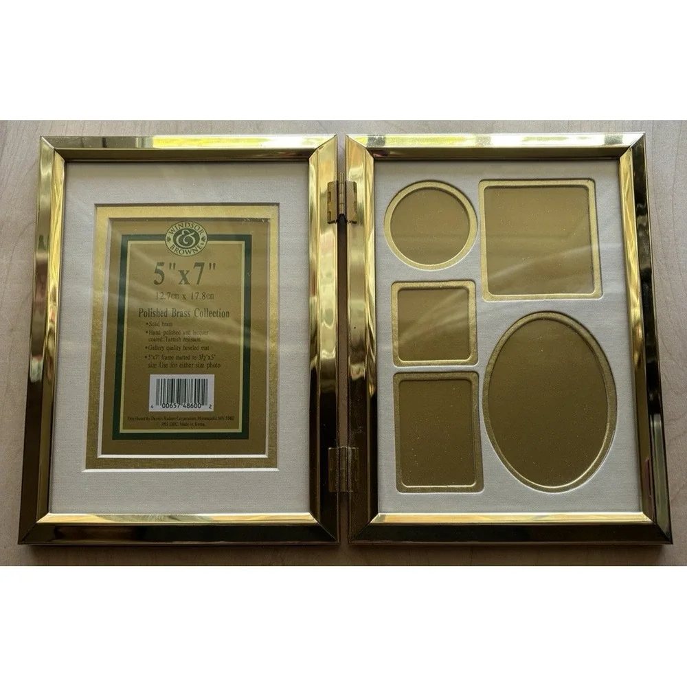 Vtg Windsor Browne Collage Polished Brass Frame Double Matted 1993 Holds 6 Photo